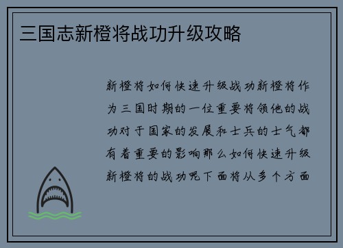 三国志新橙将战功升级攻略